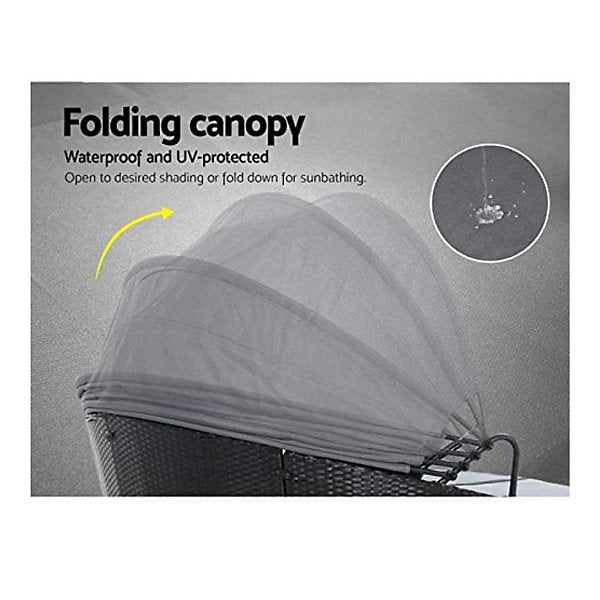 EVRE Black Bali Day Bed Outdoor Garden Furniture Set With Canopy & Cover - INC WEEKEND DELIVERY