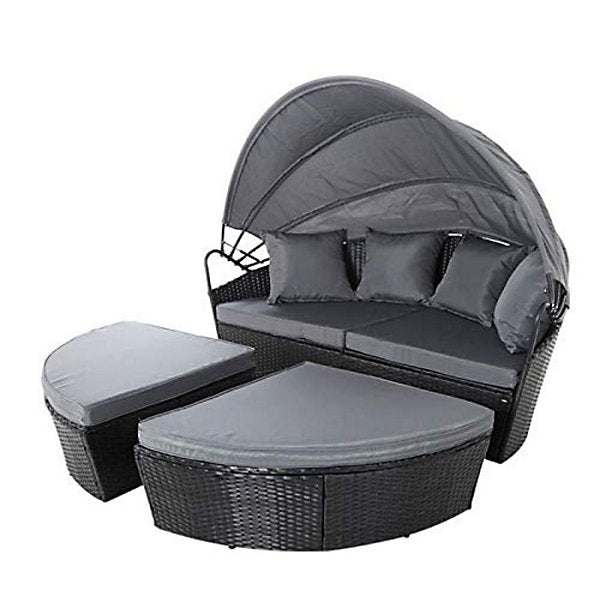 EVRE Black Bali Day Bed Outdoor Garden Furniture Set With Canopy & Cover - INC WEEKEND DELIVERY