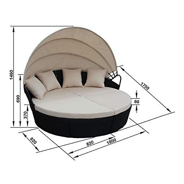 EVRE Black Bali Day Bed Outdoor Garden Furniture Set With Canopy & Cover - INC WEEKEND DELIVERY