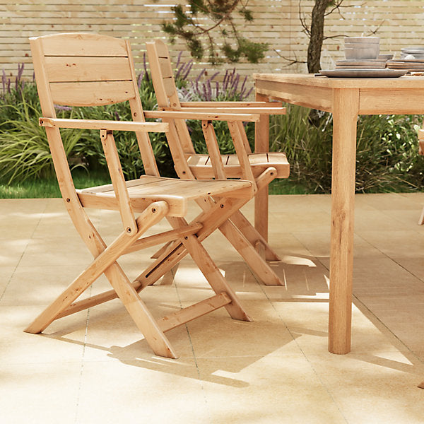 GoodHome Riveo Natural Wooden Foldable Armchair, Pack of 2