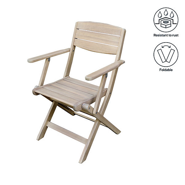 GoodHome Riveo Natural Wooden Foldable Armchair, Pack of 2