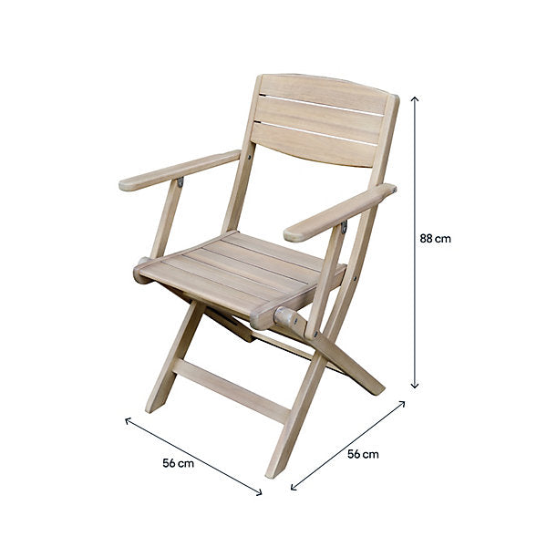 GoodHome Riveo Natural Wooden Foldable Armchair, Pack of 2
